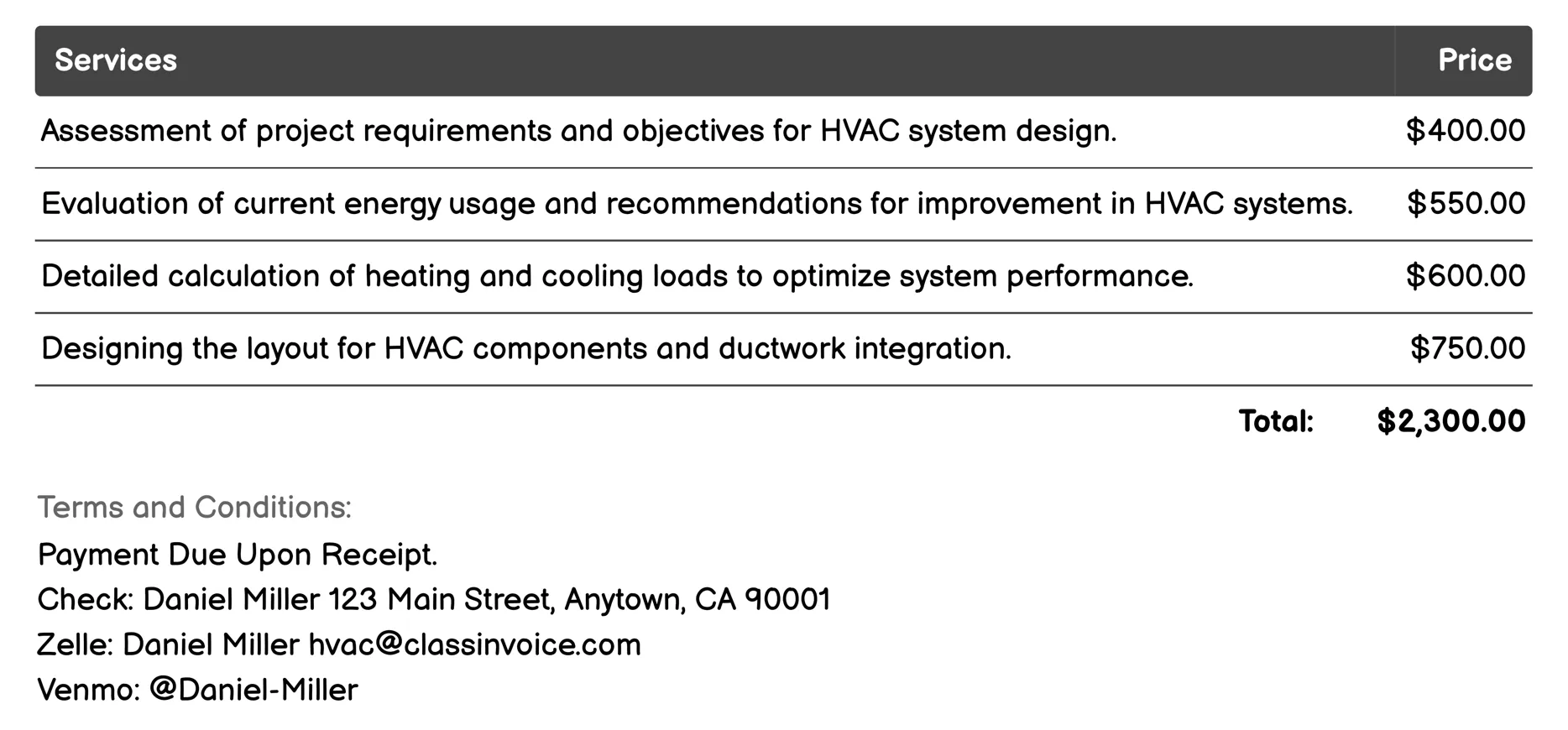 Design Consultation Invoice Example