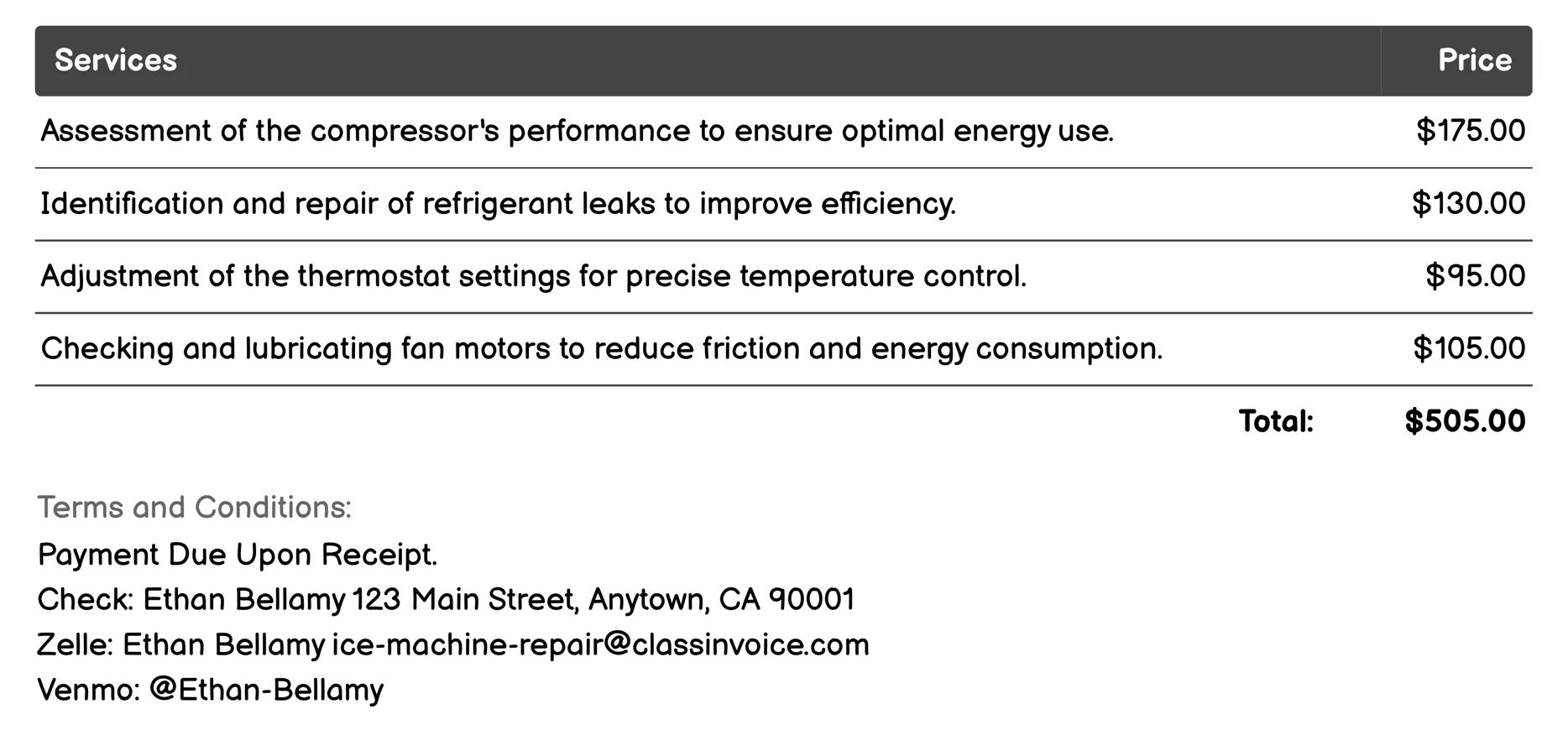 Energy Efficiency Optimization Invoice Example