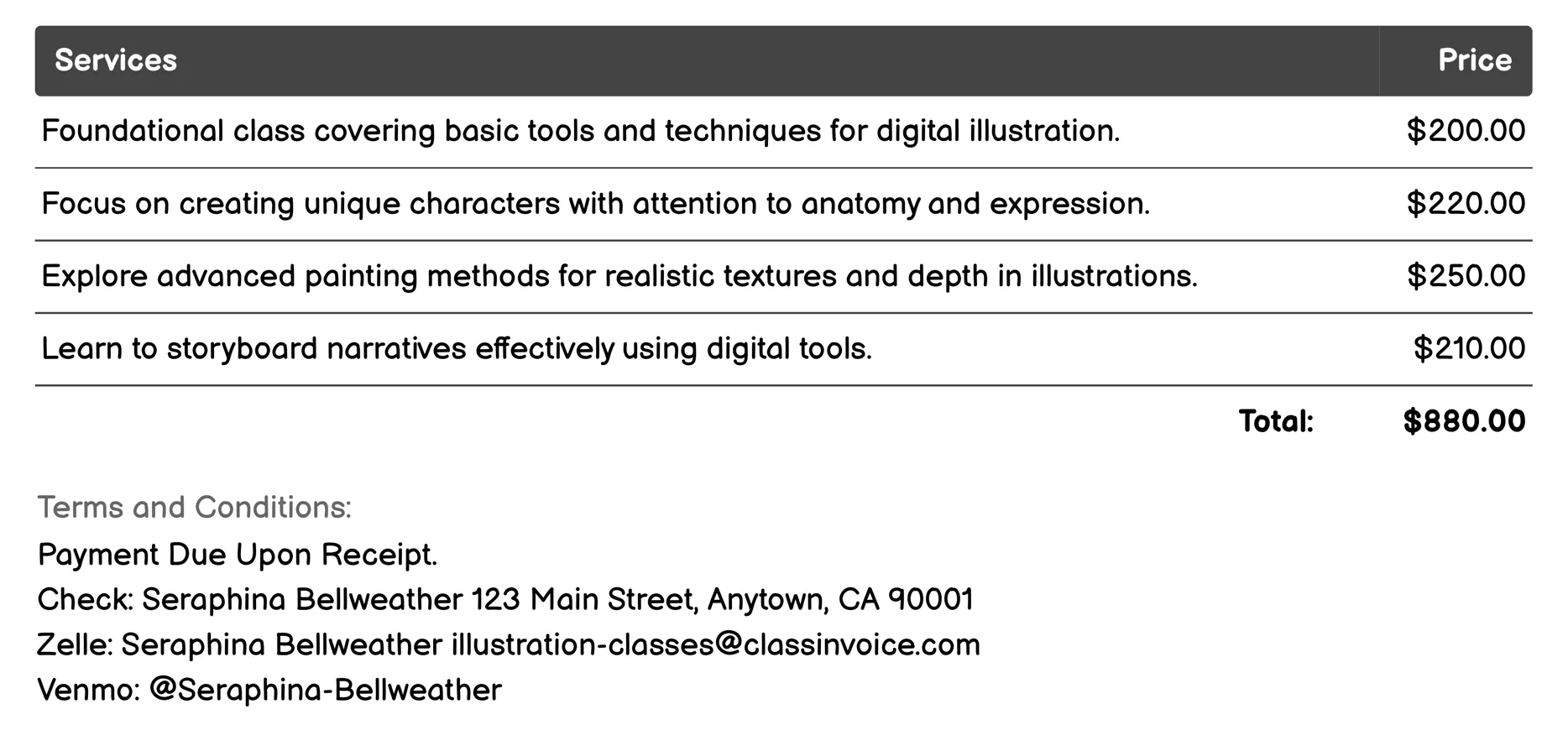 Digital Illustration Invoice Example