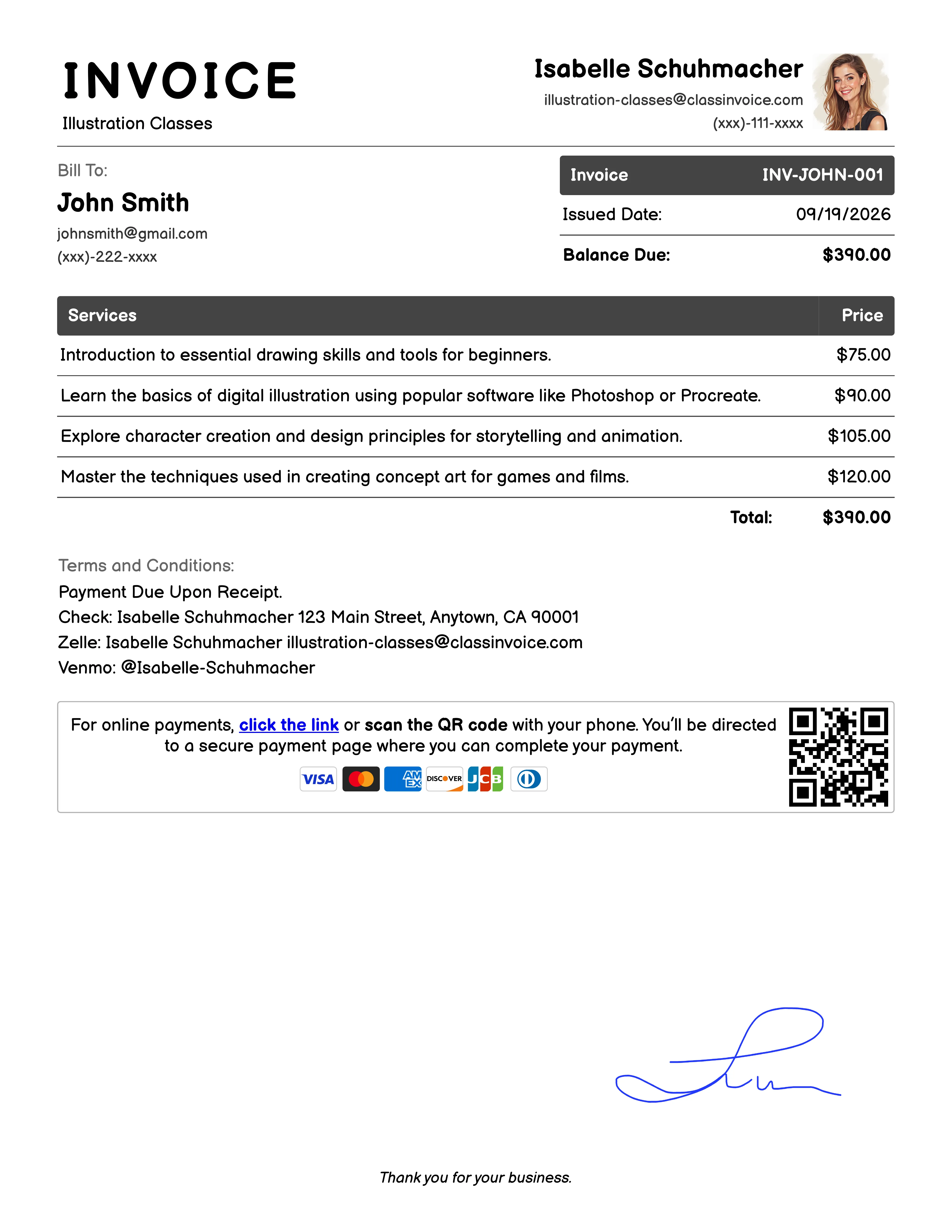 Illustration Classes Invoice Example