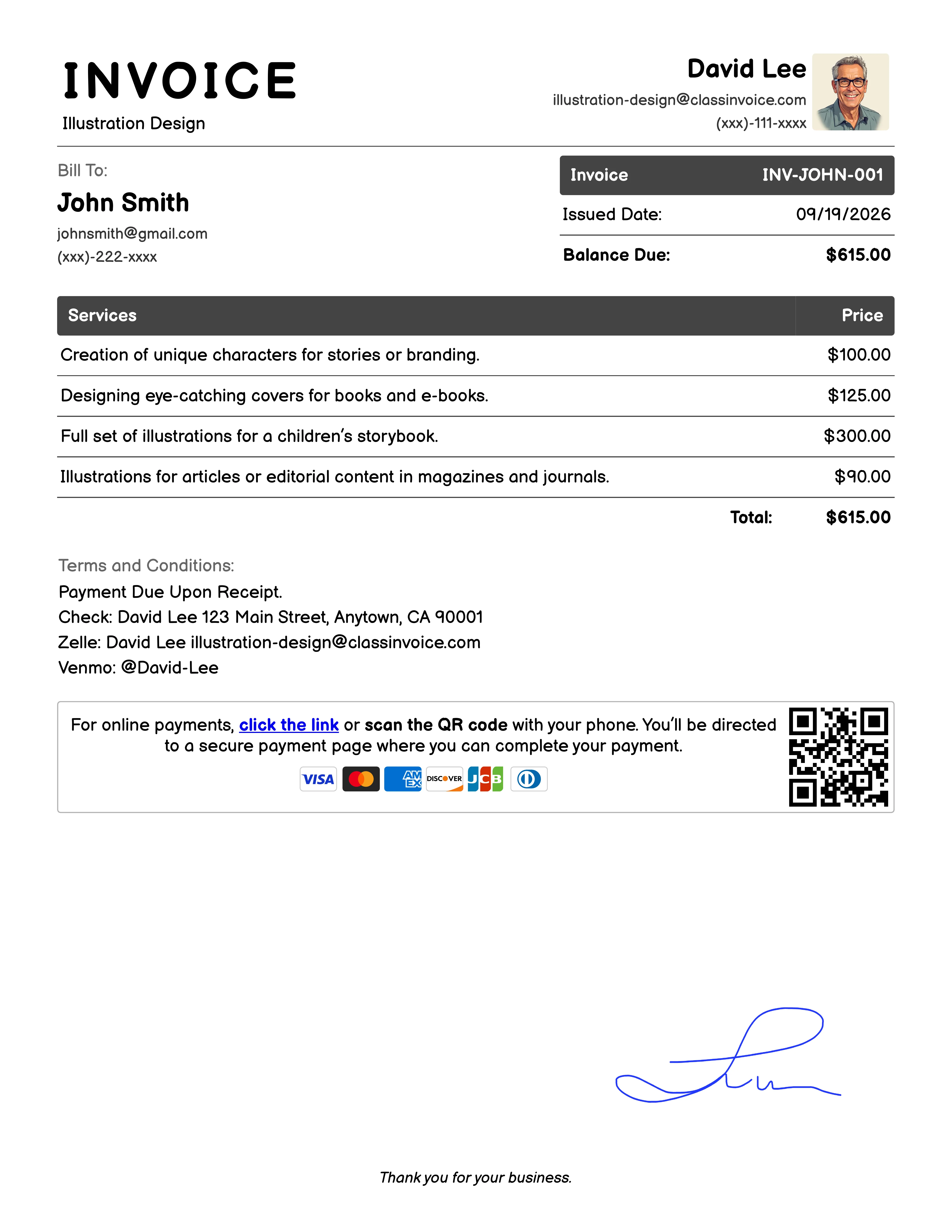 Illustration Design Invoice Example