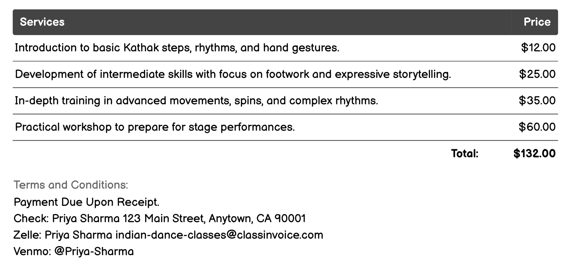 Kathak Invoice Example