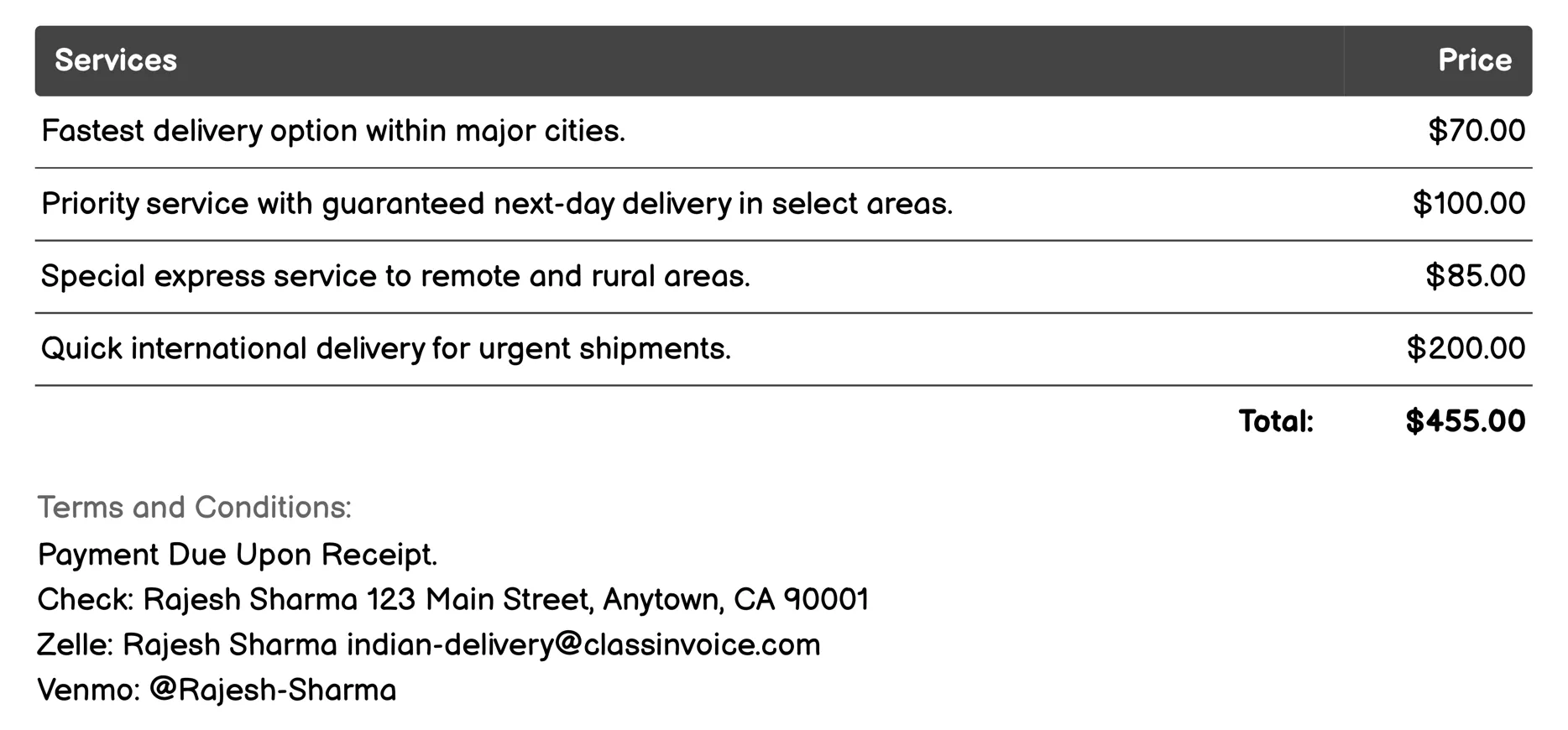 Express Shipping Invoice Example