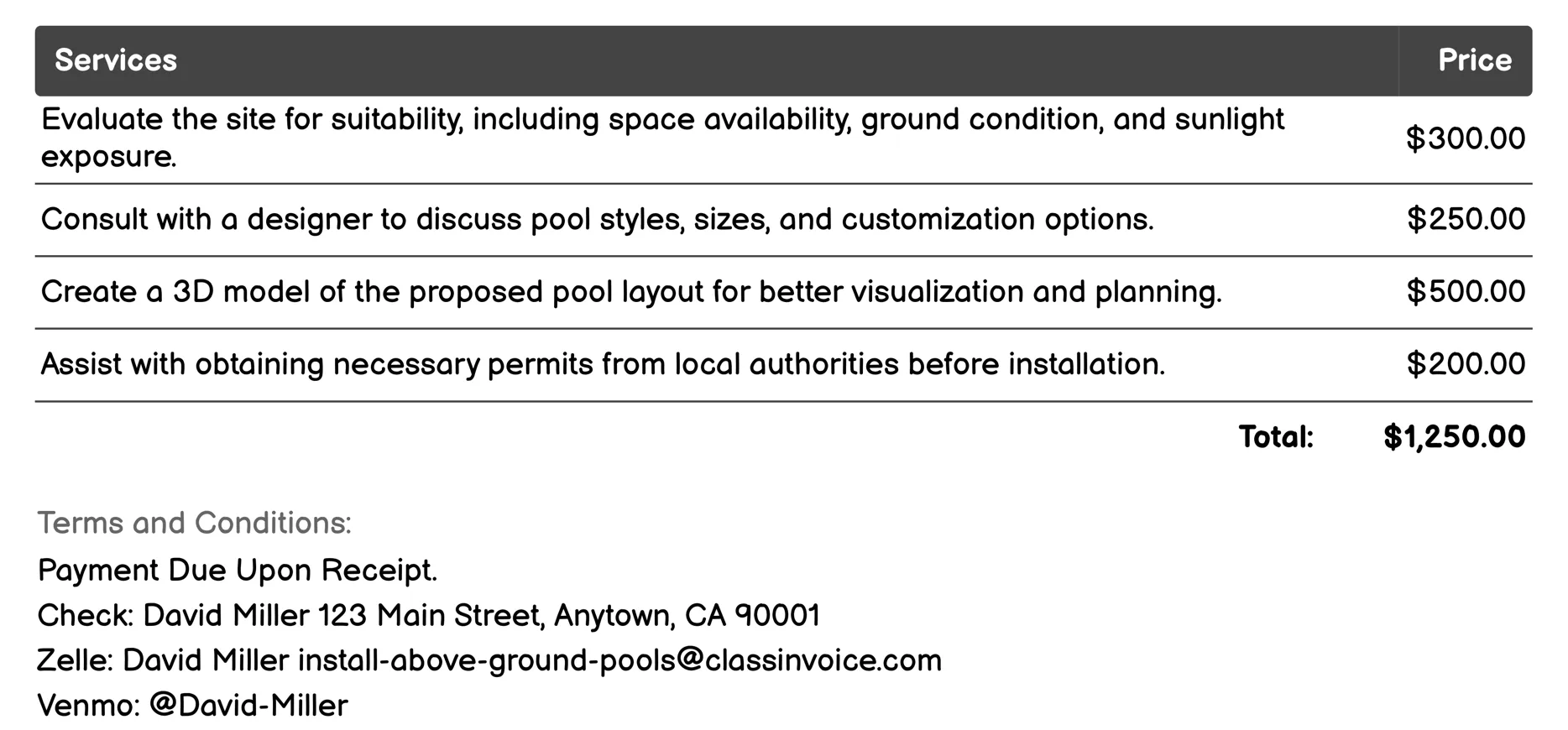 Design and Layout Planning Invoice Example