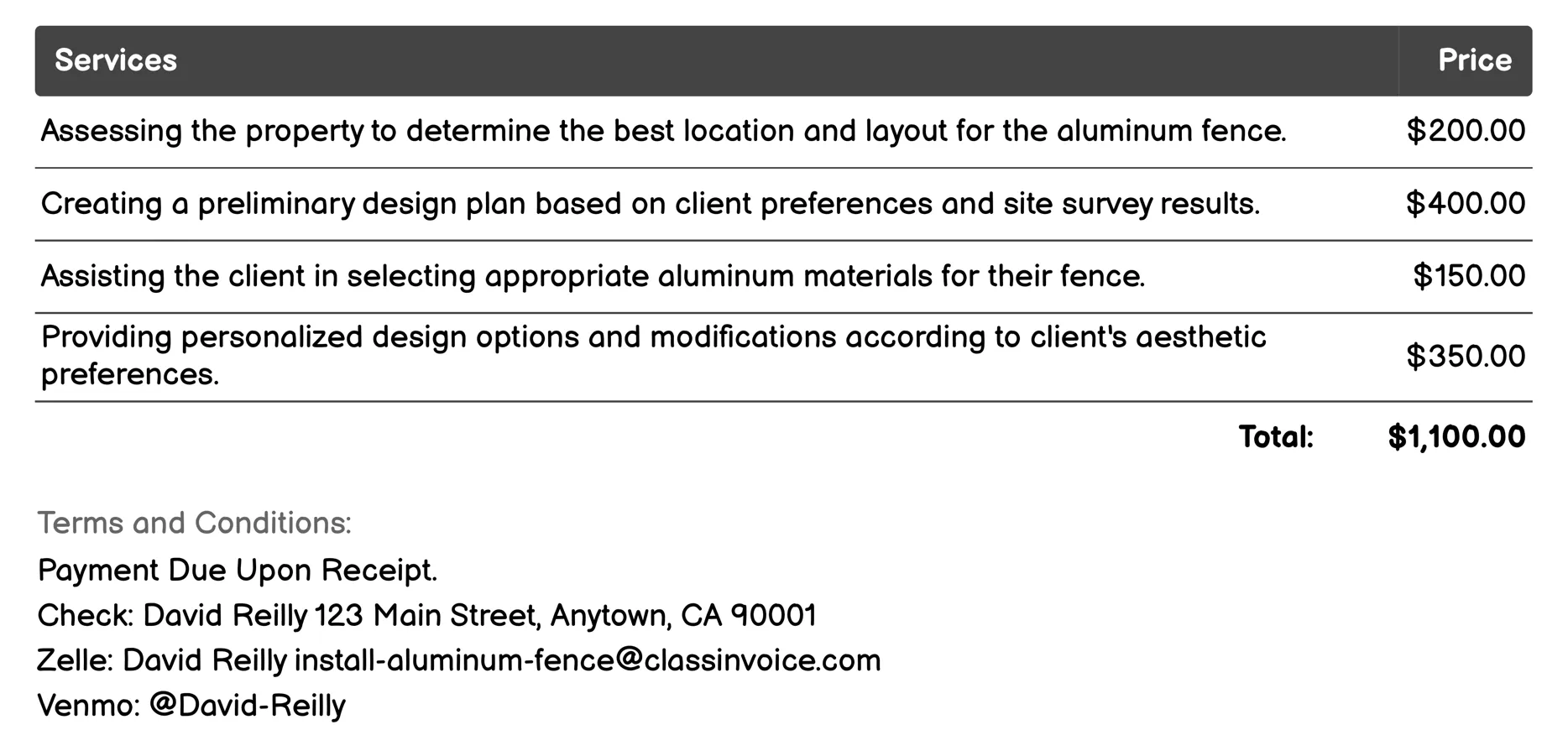 Design Consultation Invoice Example