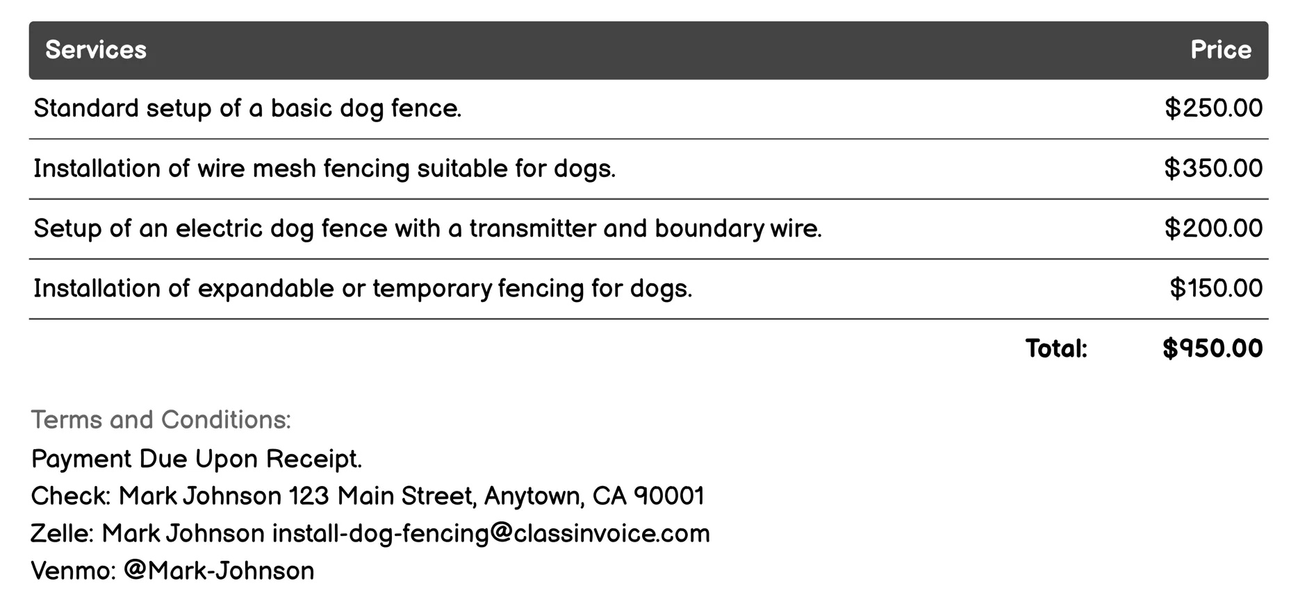 Fence Repair and Maintenance Invoice Example