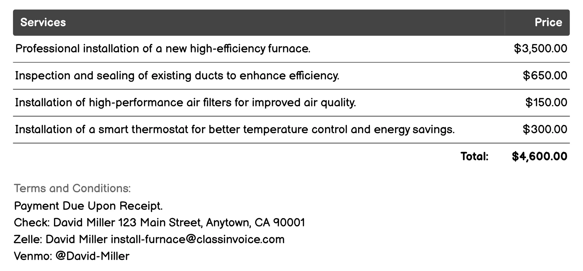 Insulation Enhancement Invoice Example