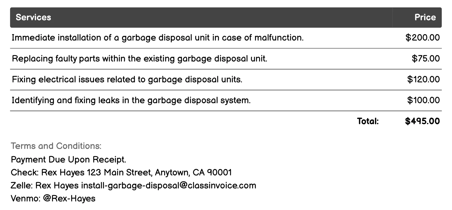 Emergency Repair Service Invoice Example