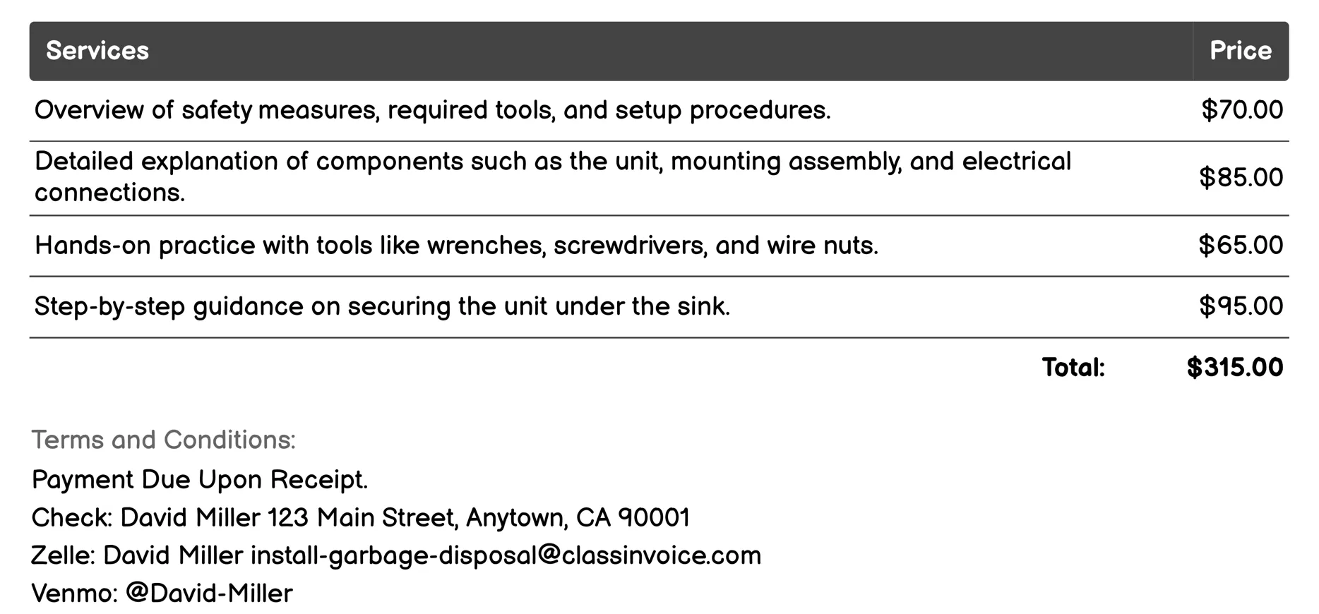Installation Training Invoice Example