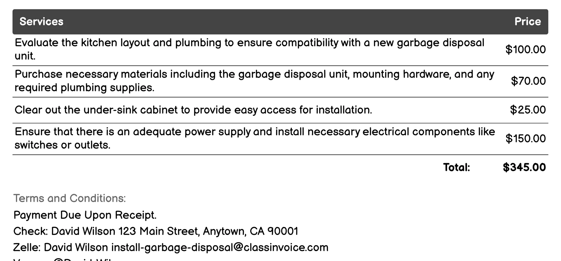 Residential Installation Invoice Example