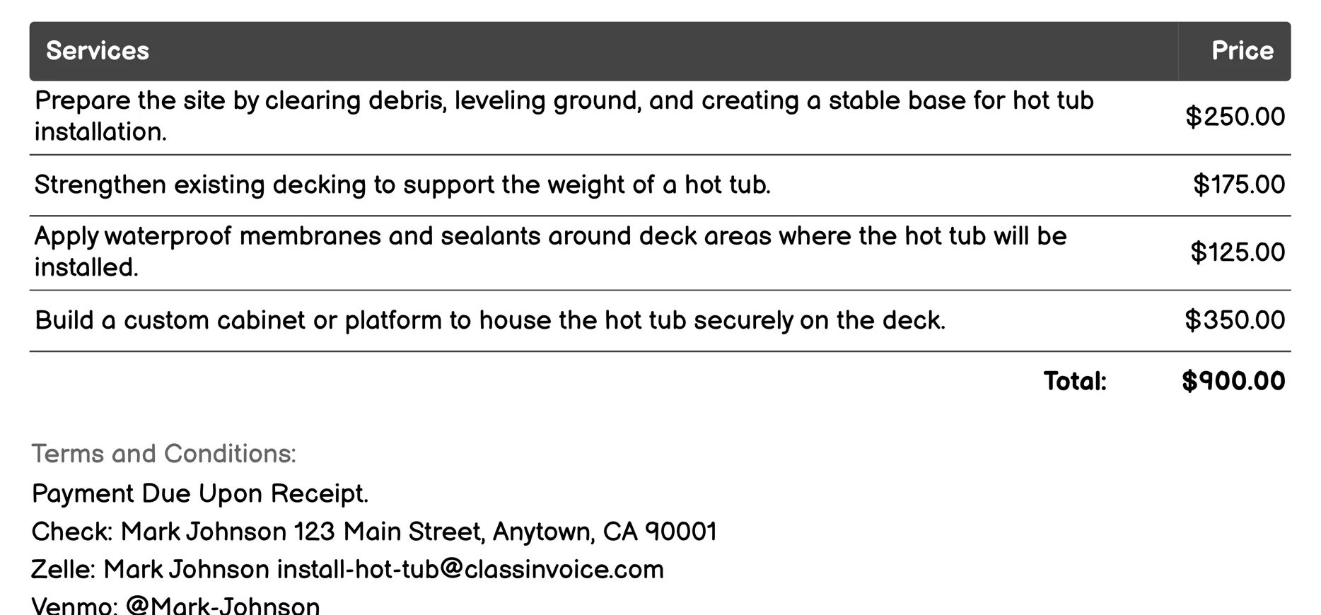 Decking Construction Invoice Example