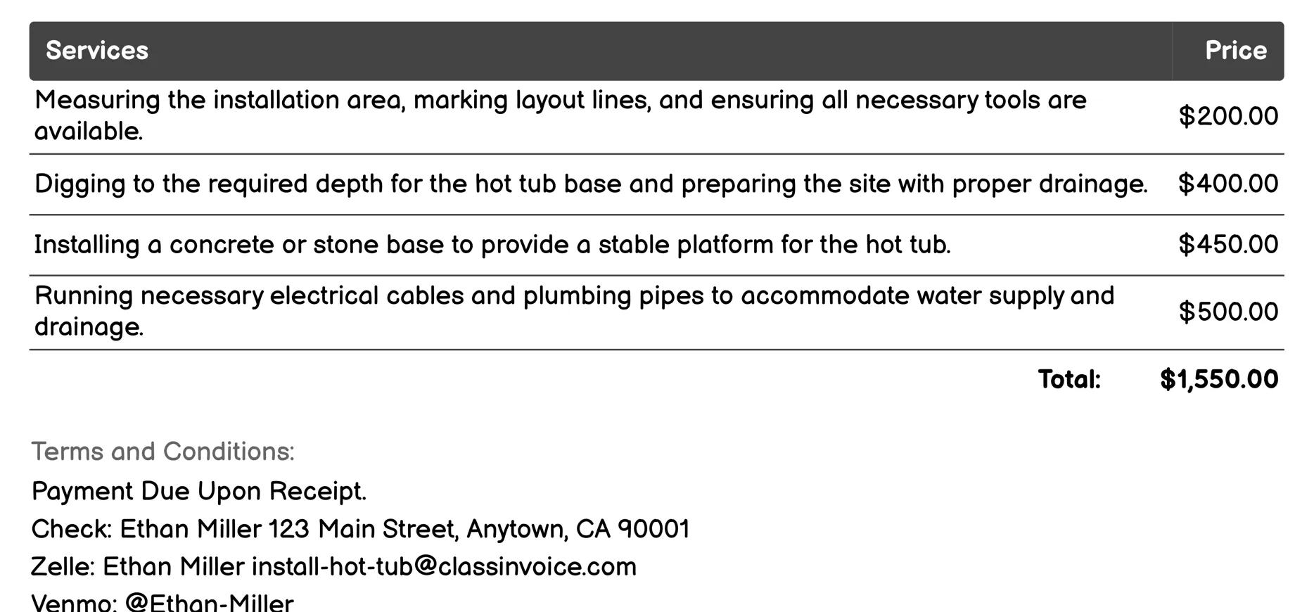 Tub Surround Construction Invoice Example