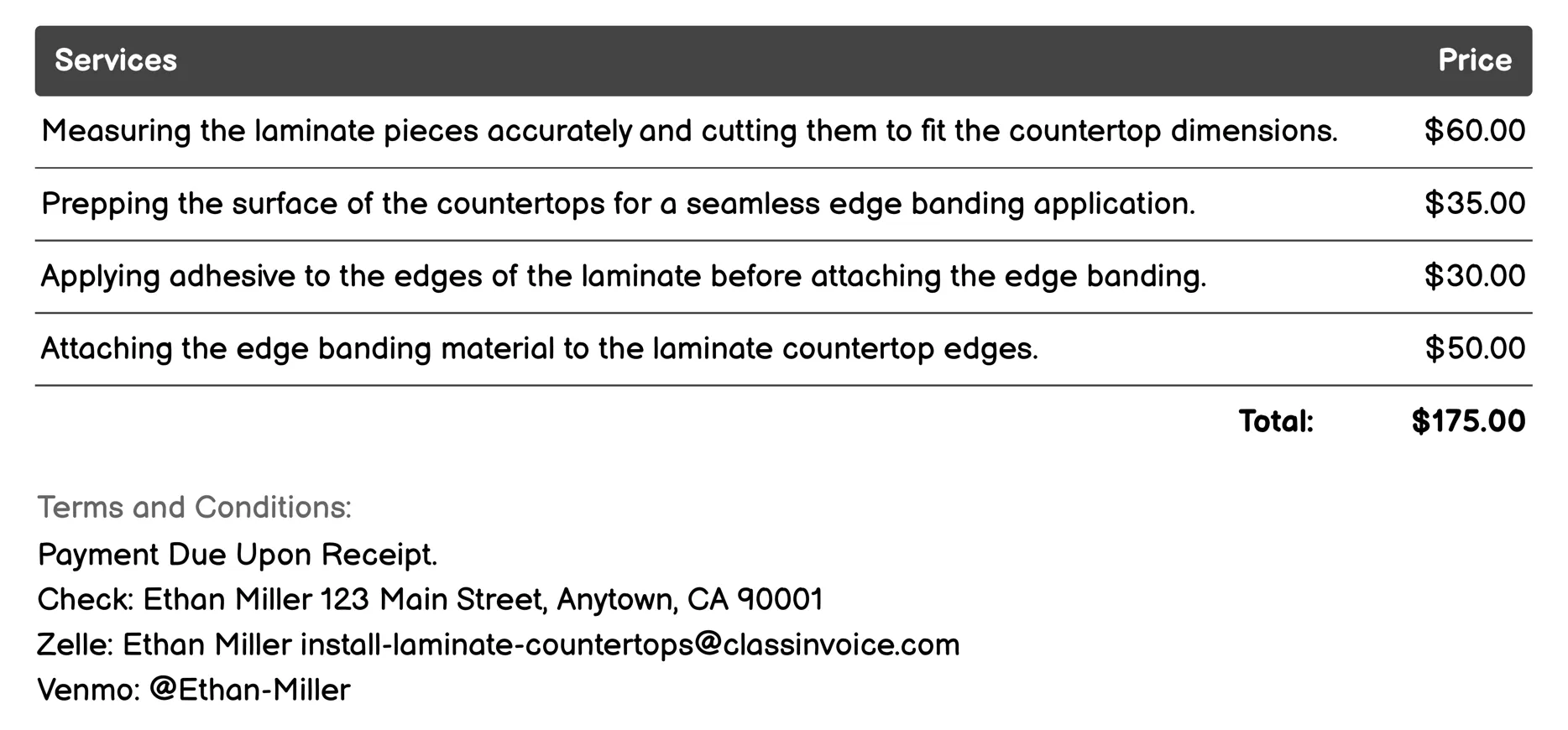 Edge Banding Application Invoice Example
