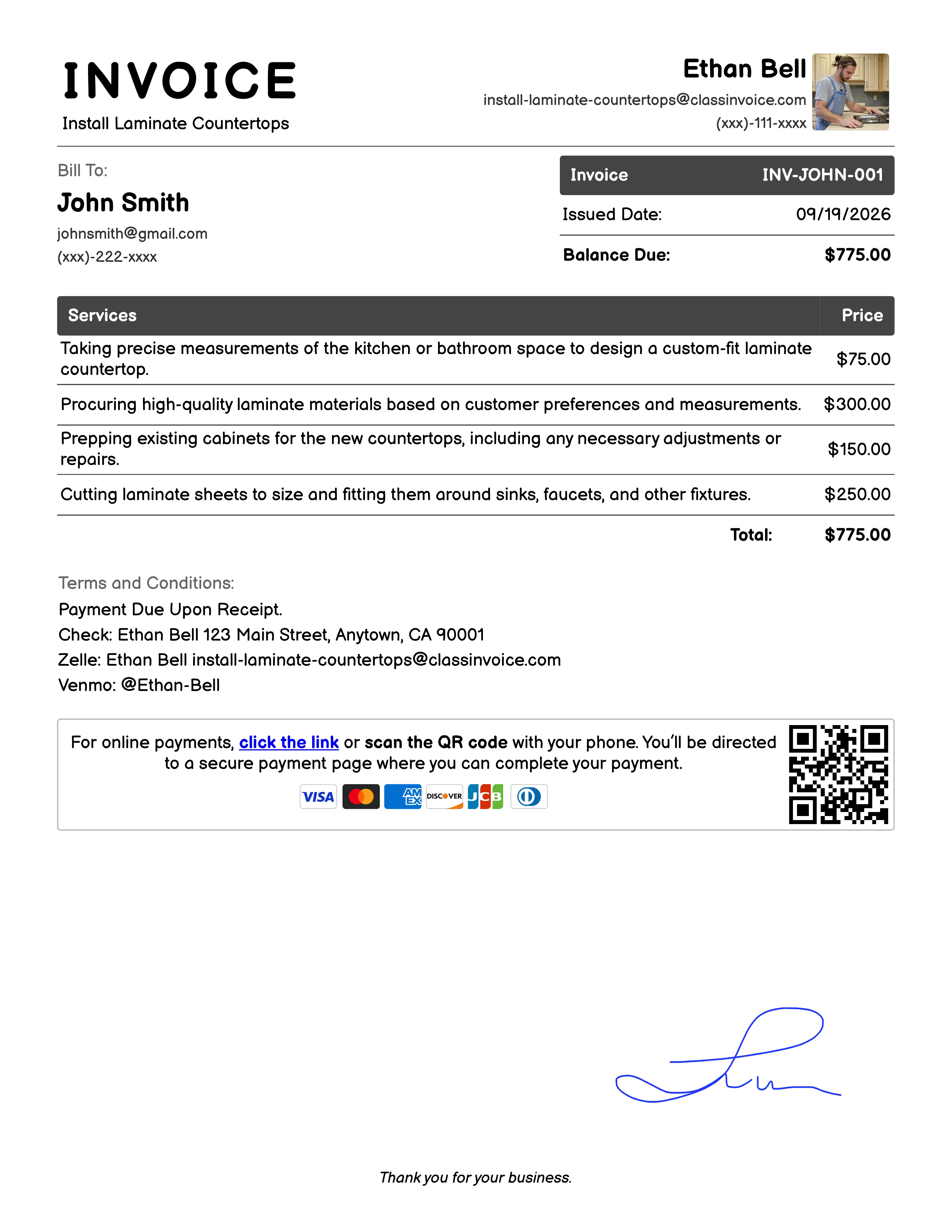 Install Laminate Countertops Invoice Example