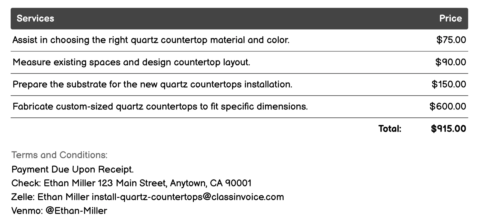 Remodeling Consultation Invoice Example