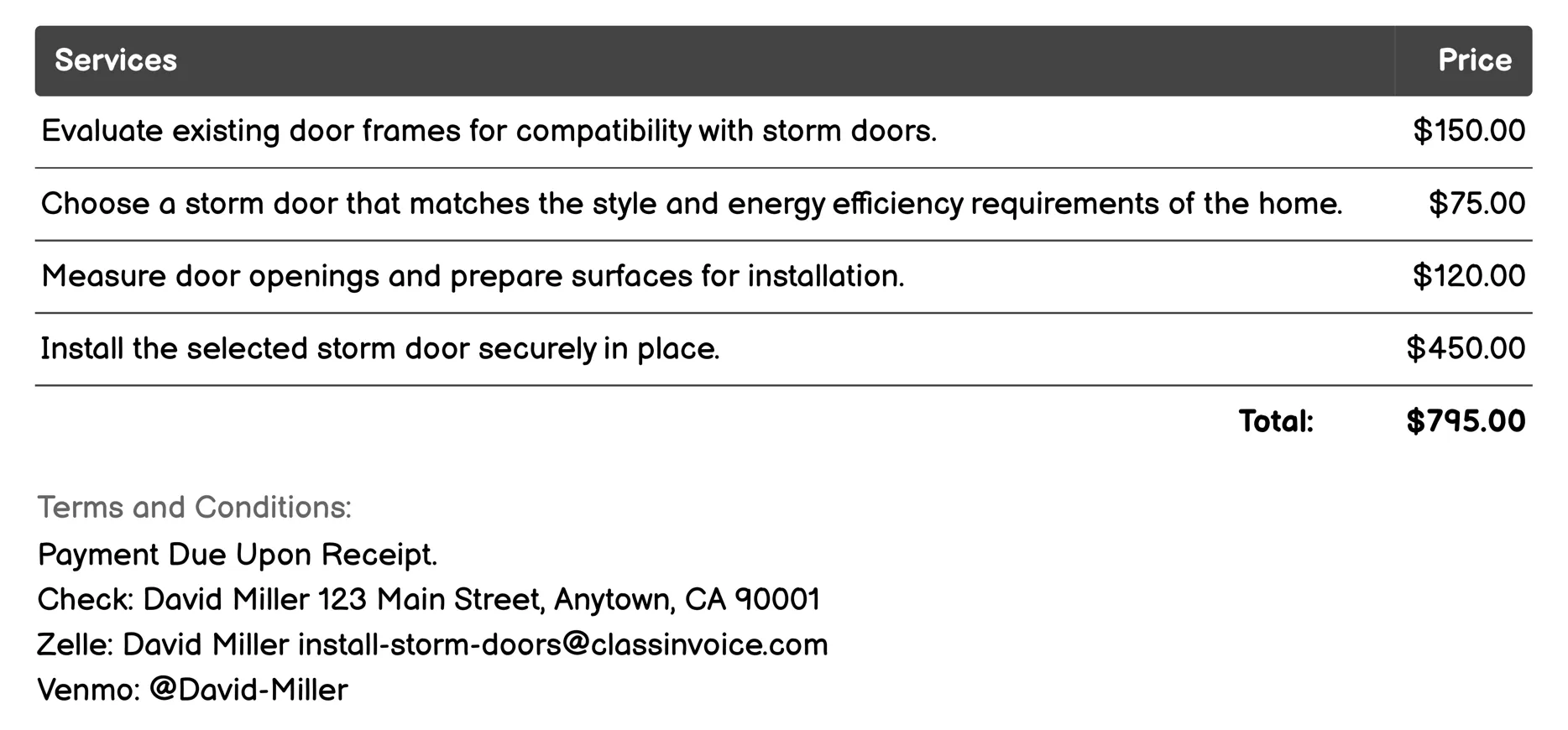 Energy Efficiency Upgrade Invoice Example