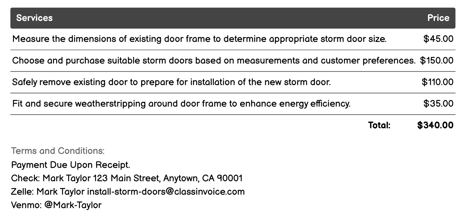 Seasonal Maintenance Check Invoice Example