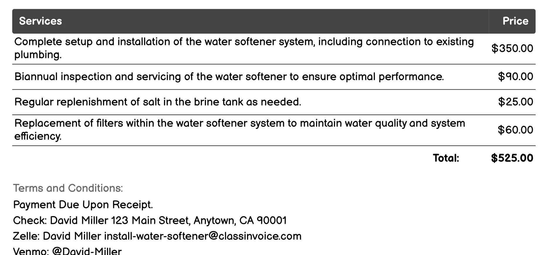 Maintenance and Service Contract Invoice Example