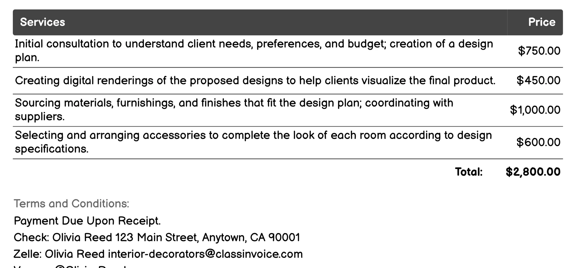 Project Management Invoice Example