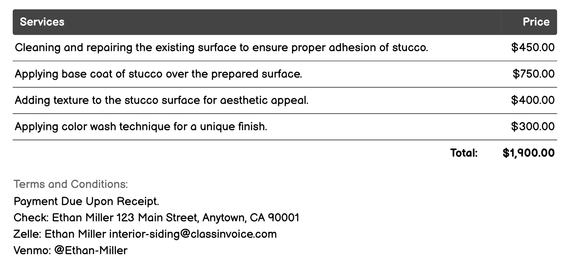 Stucco Siding Invoice Example