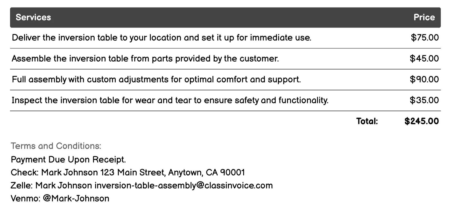 Mobile Service Invoice Example