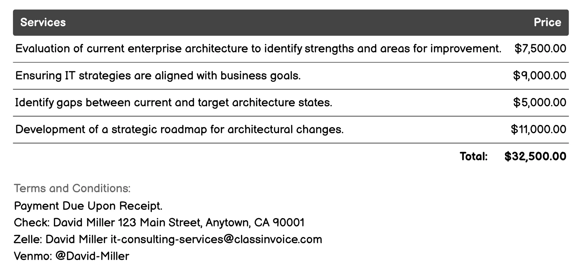 Enterprise Architecture Services Invoice Example