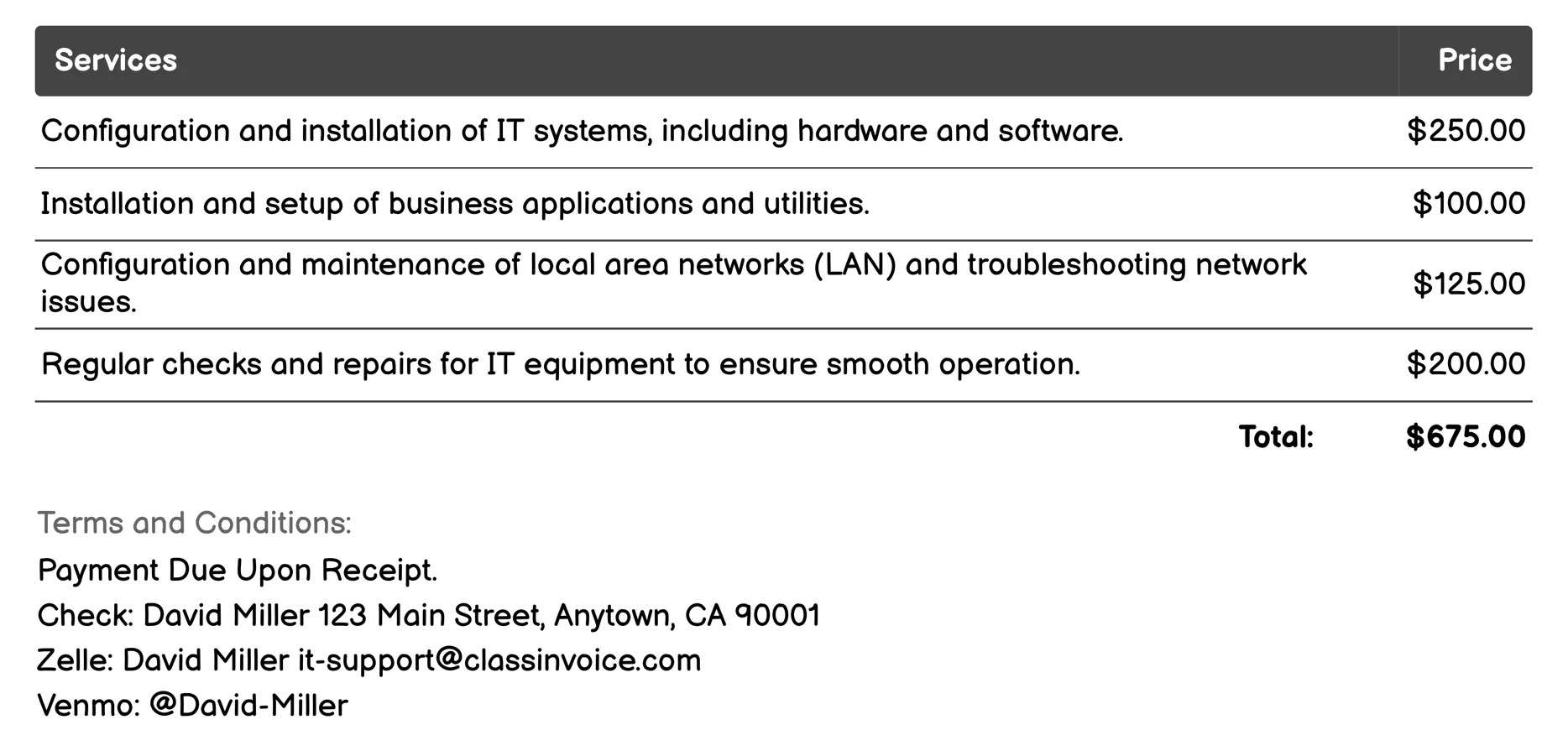 Technical Support Invoice Example