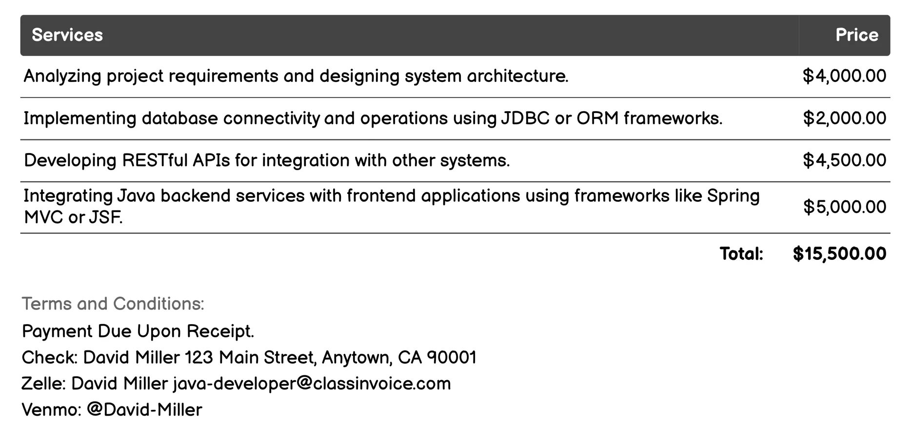 Enterprise Application Development Invoice Example