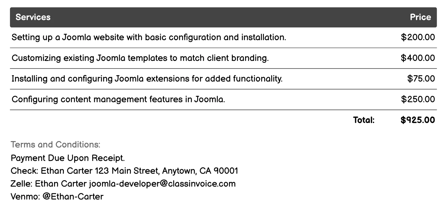 Website Development Invoice Example