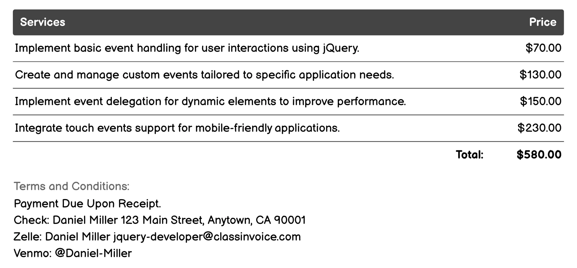 Event Handling Invoice Example