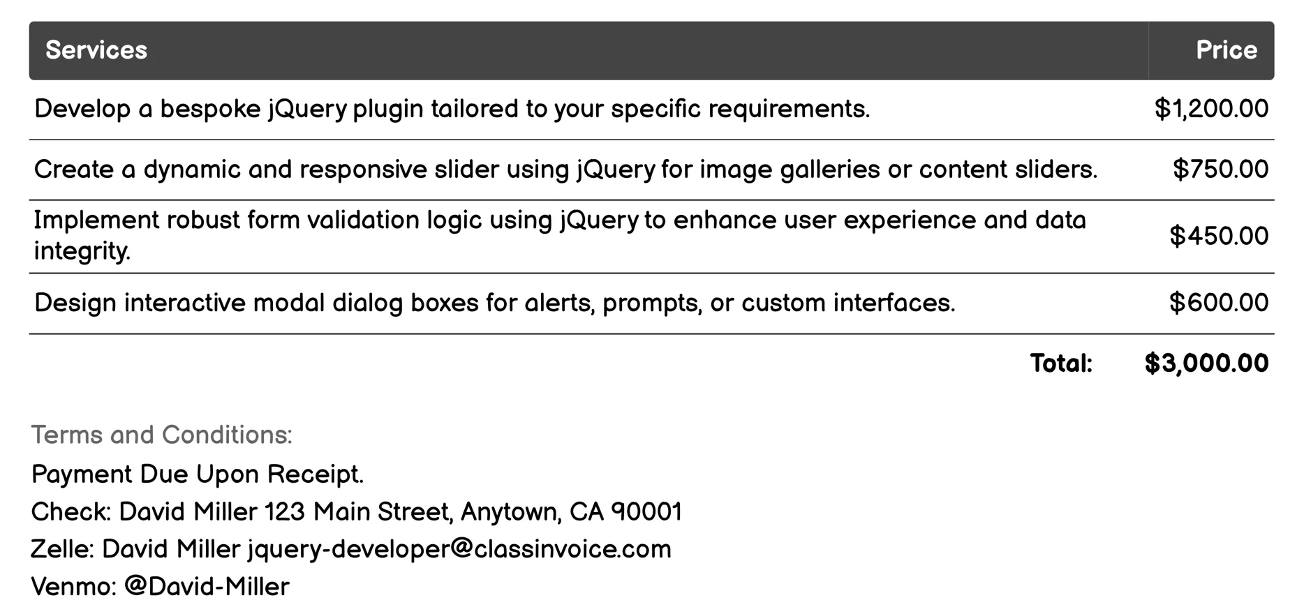 Plugin Development Invoice Example