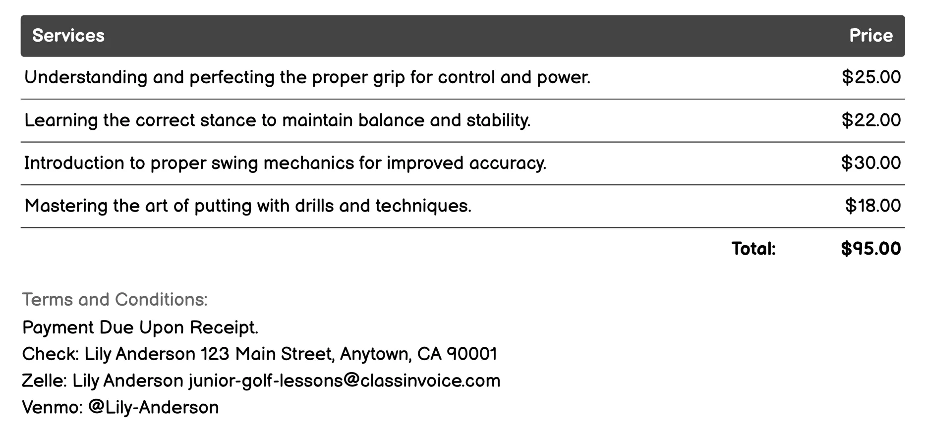 Fundamental Skills Workshops Invoice Example