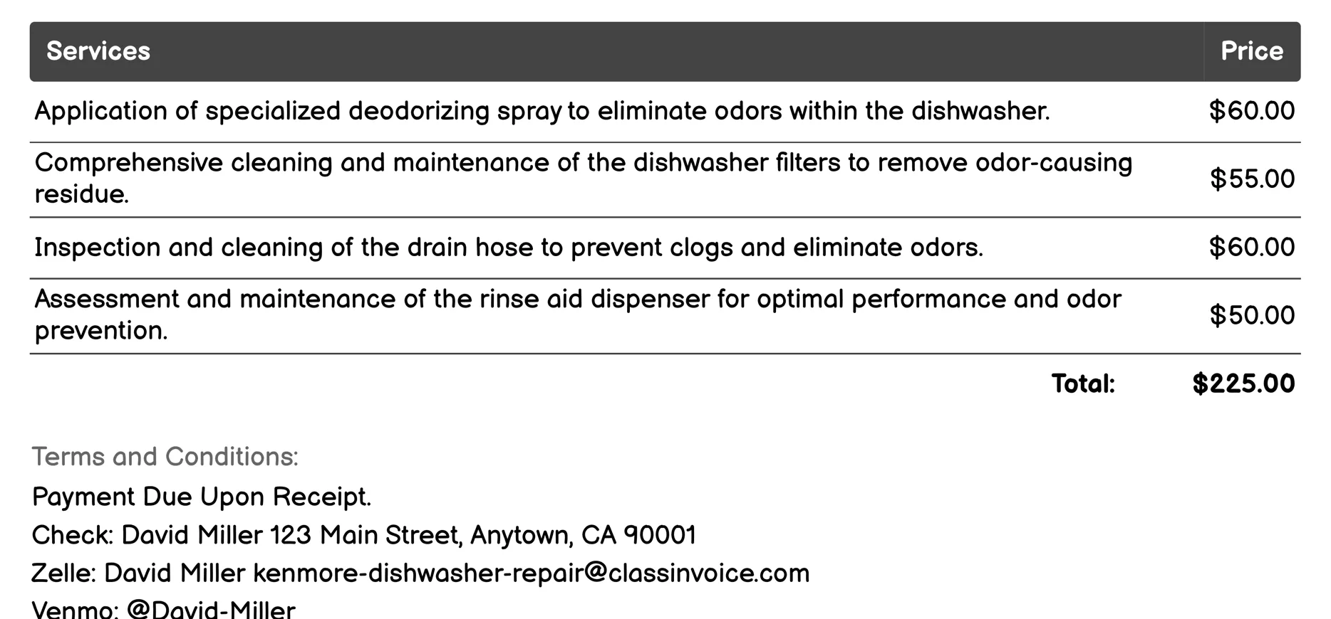 Odor Elimination Services Invoice Example