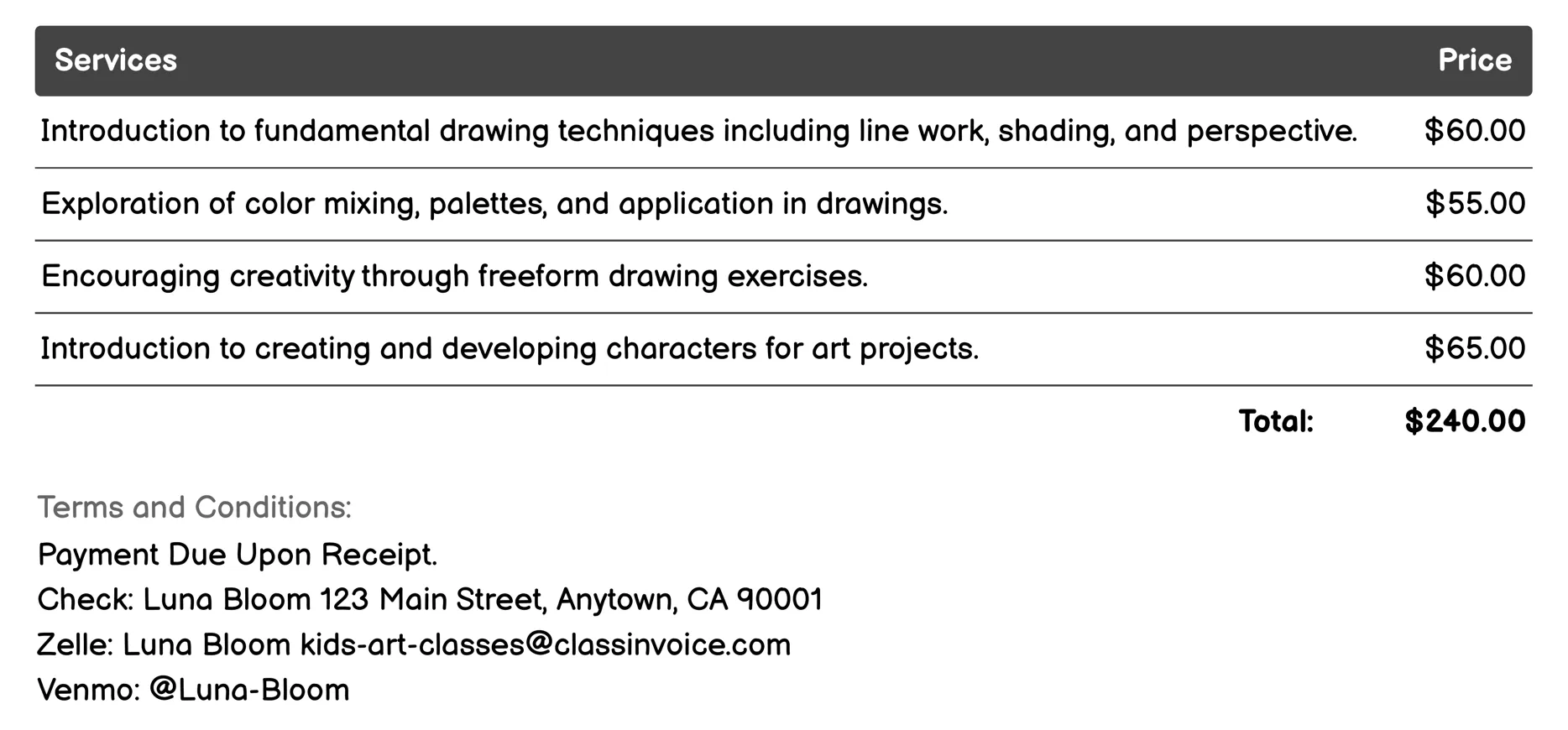 Drawing Basics Invoice Example