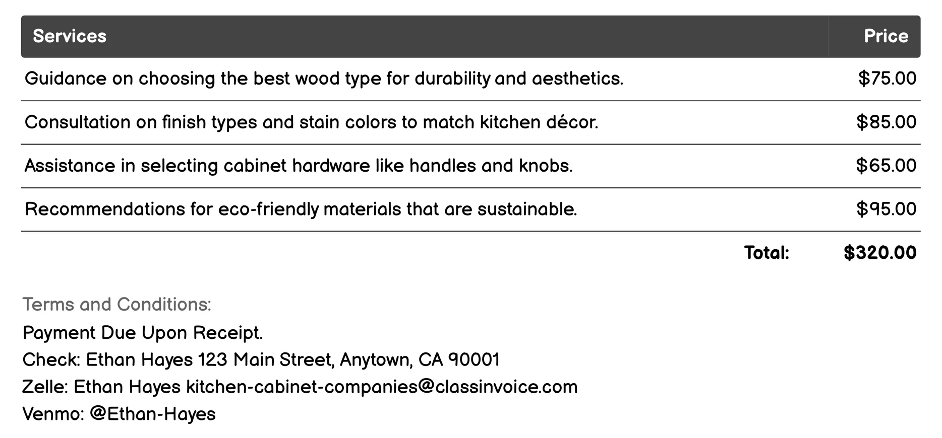Material Consultation Invoice Example