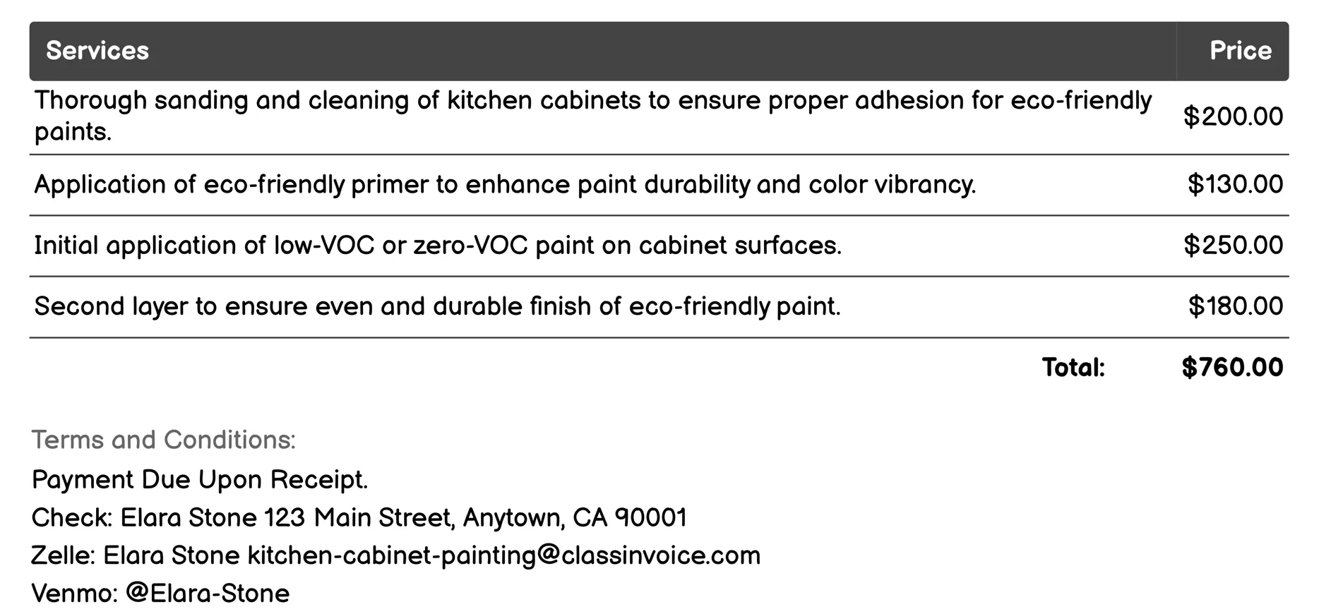 Eco-Friendly Options Invoice Example