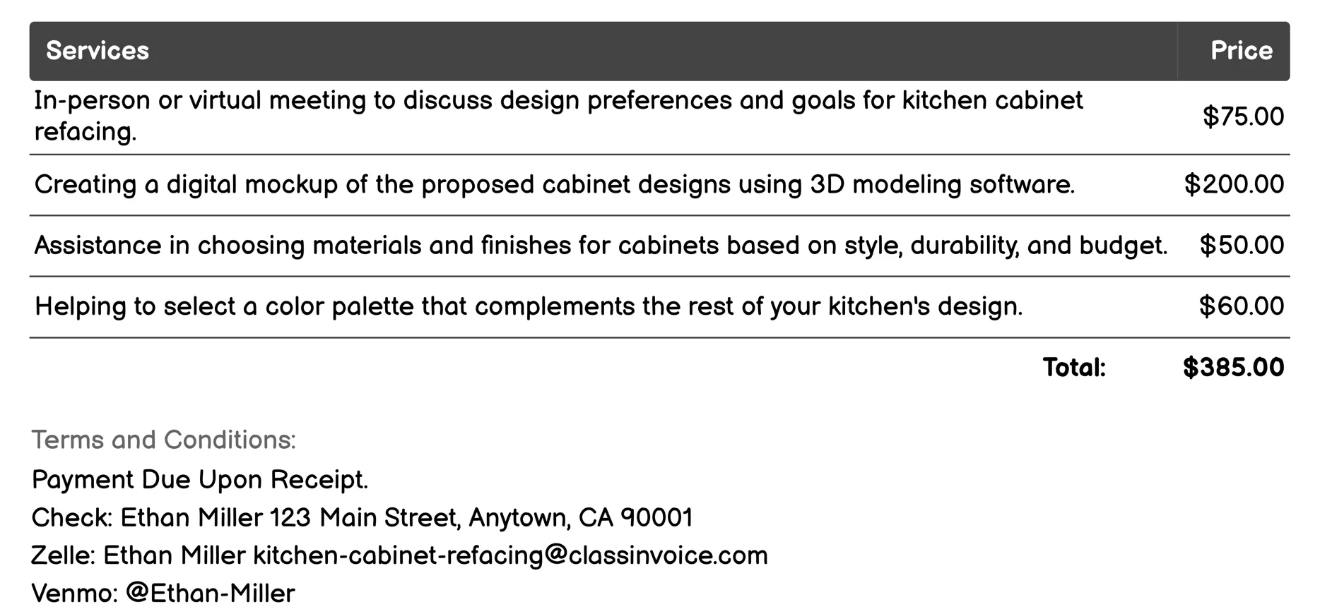 Custom Design Consultation Invoice Example