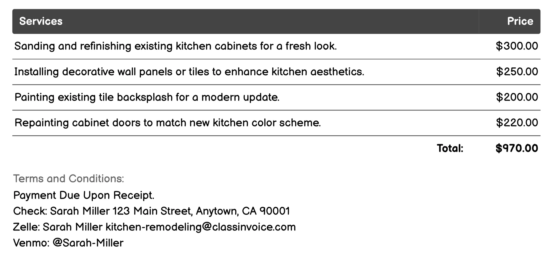 Painting and Wall Treatment Invoice Example