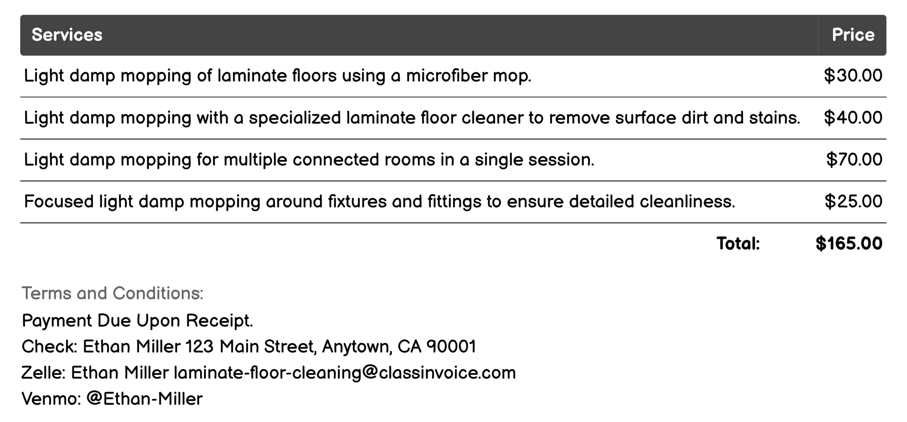 Light Damp Mopping Invoice Example