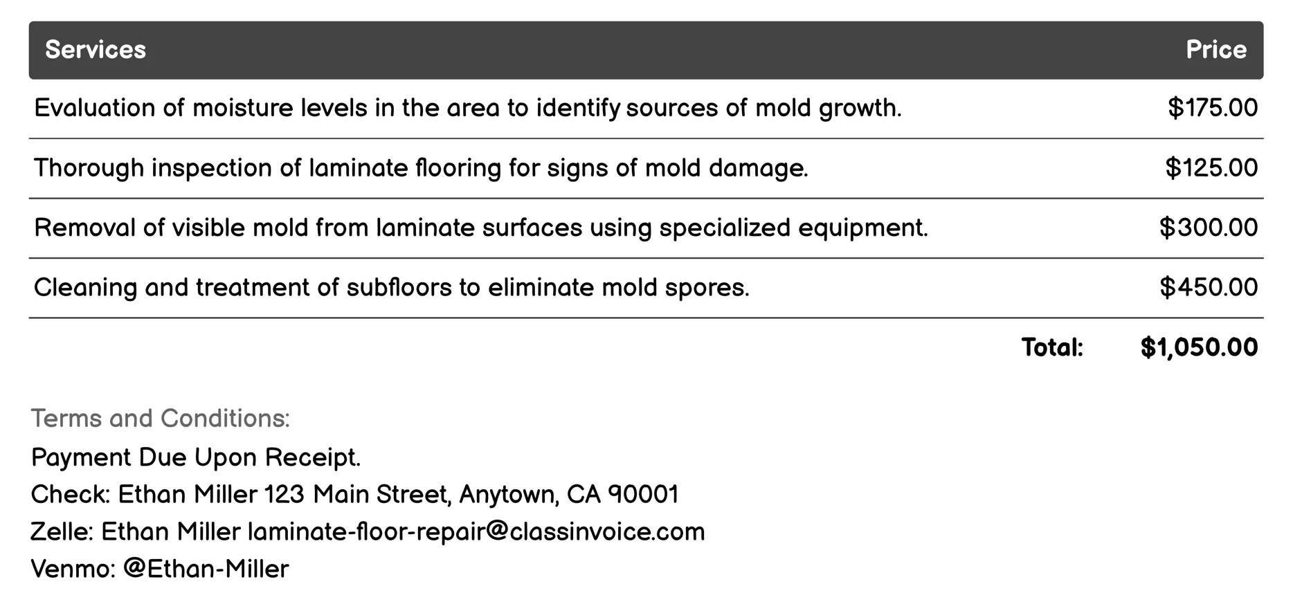 Mold Remediation Invoice Example