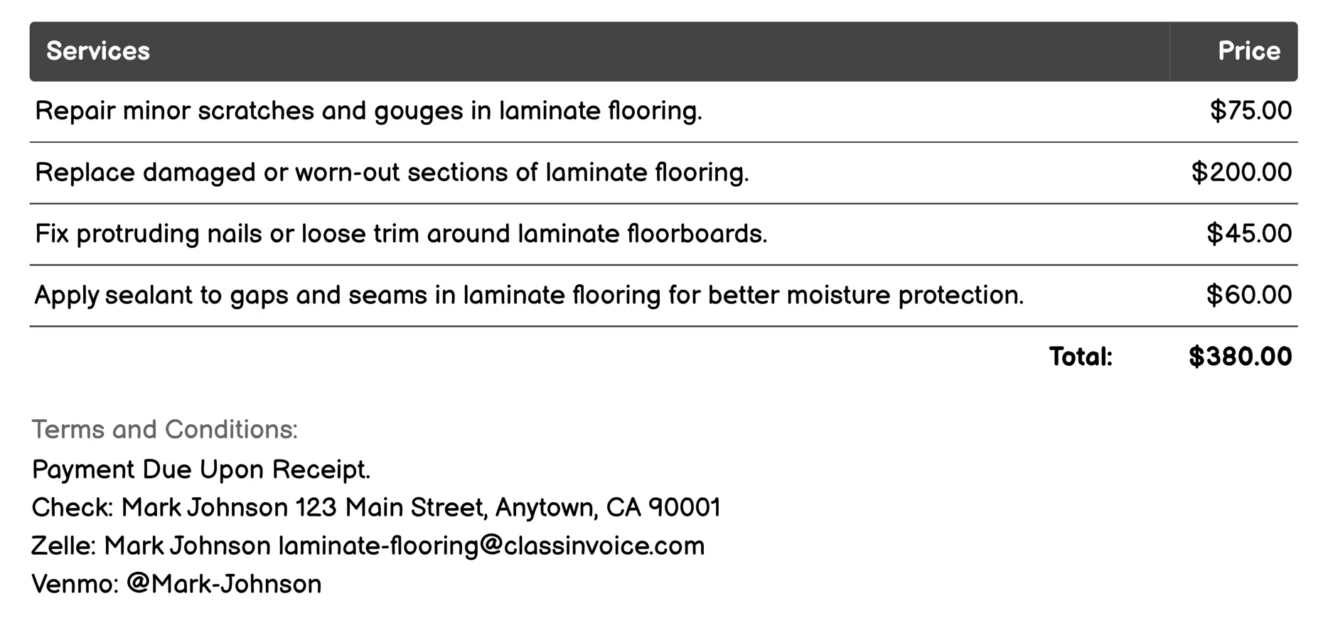 Repair Invoice Example