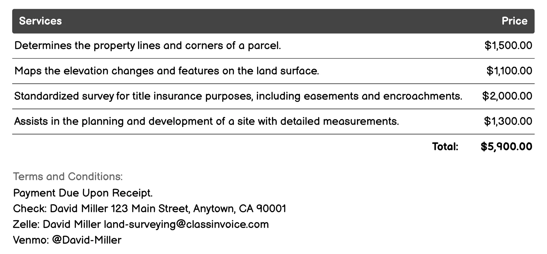 ALTA/NSPS Land Title Survey Invoice Example