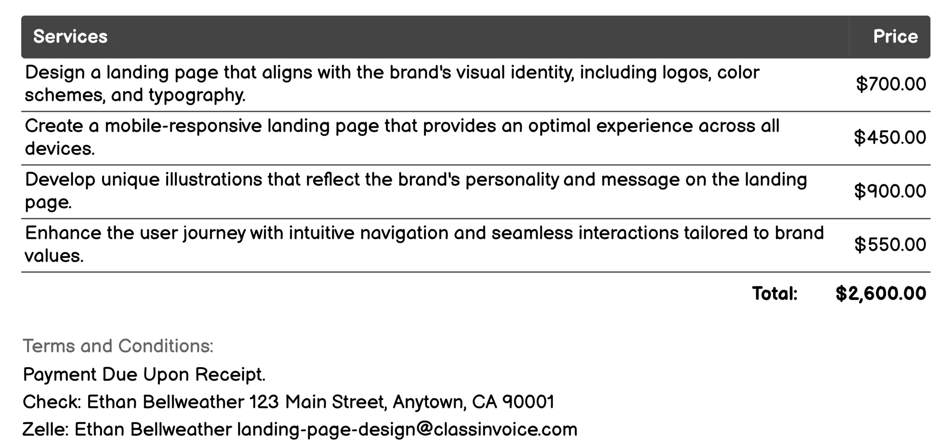 Brand-Specific Design Invoice Example