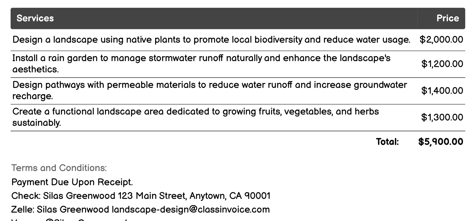 Eco-Friendly Landscaping Invoice Example