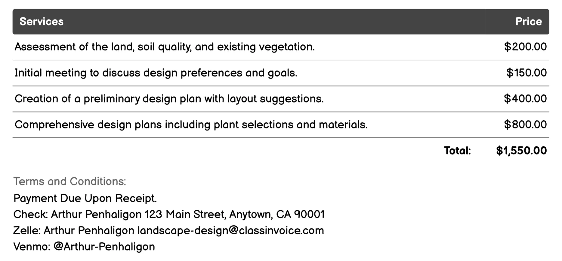 Garden Design Invoice Example