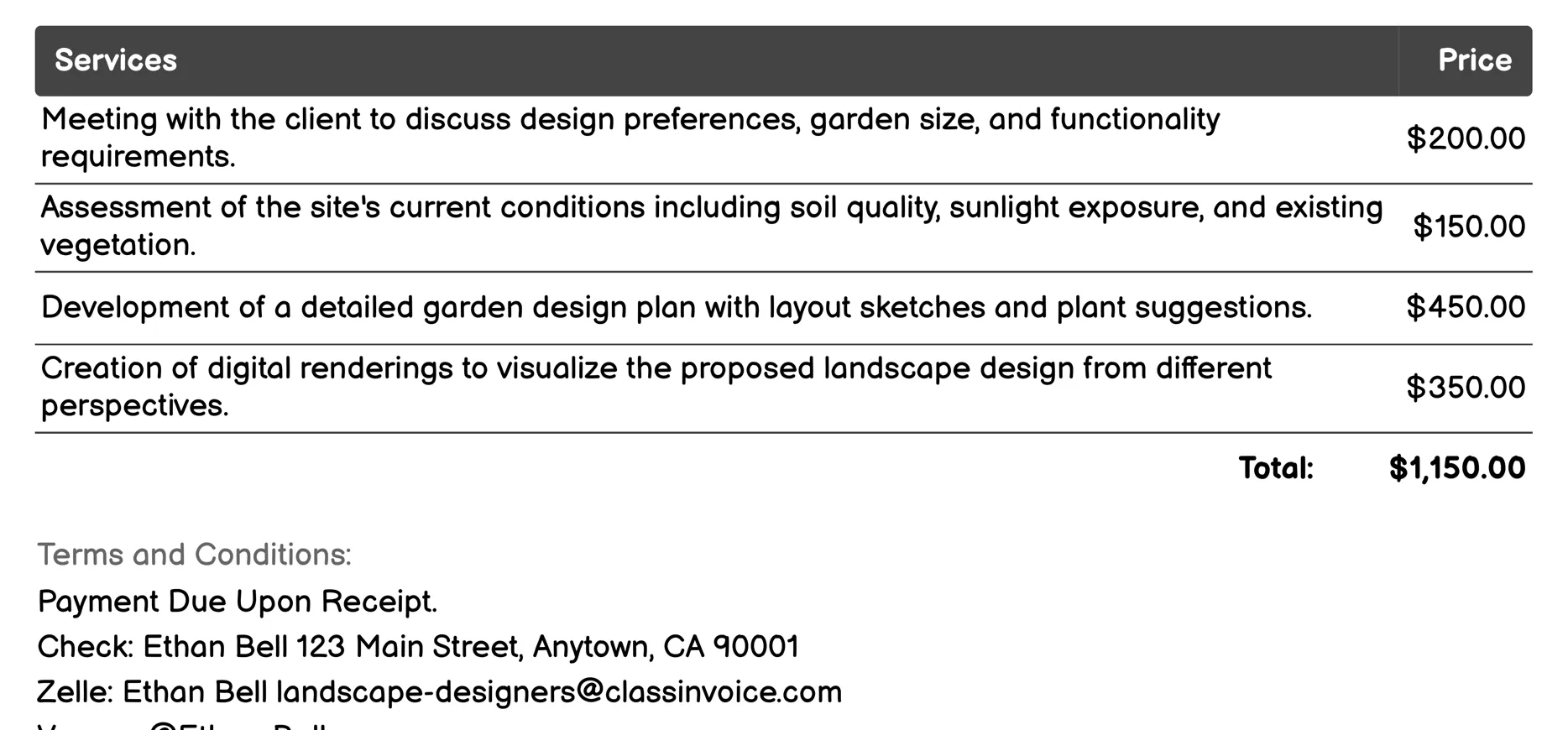 Garden Design Invoice Example