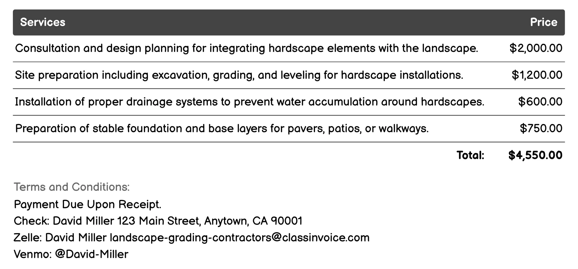 Hardscaping Integration Invoice Example