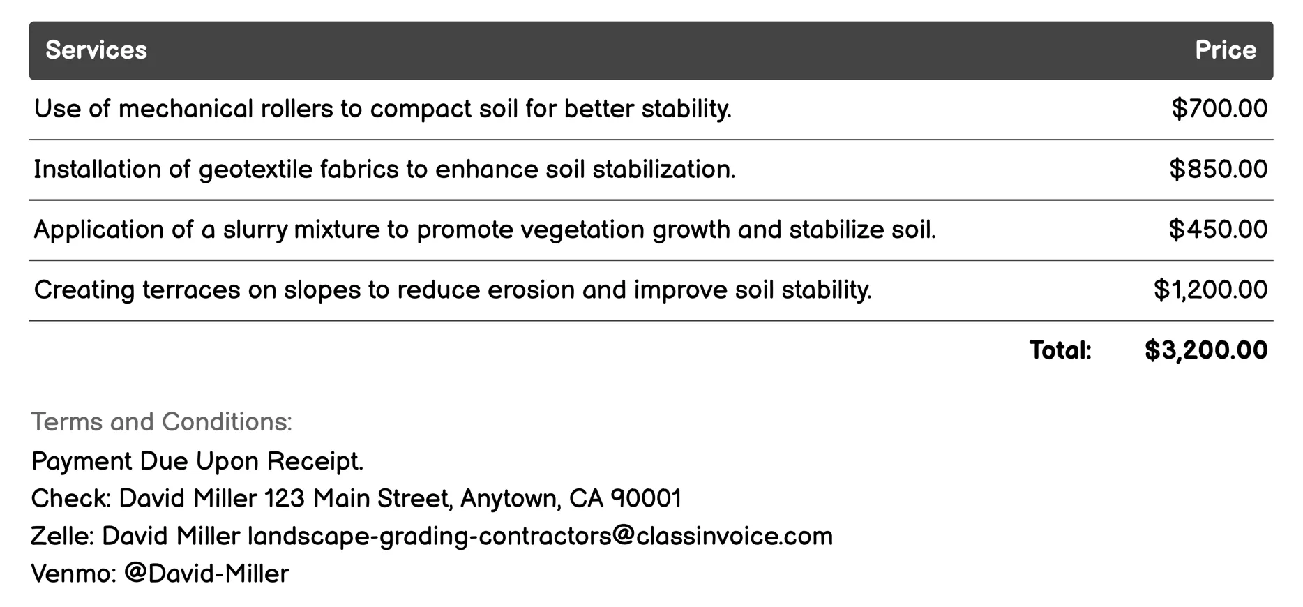 Soil Stabilization Invoice Example