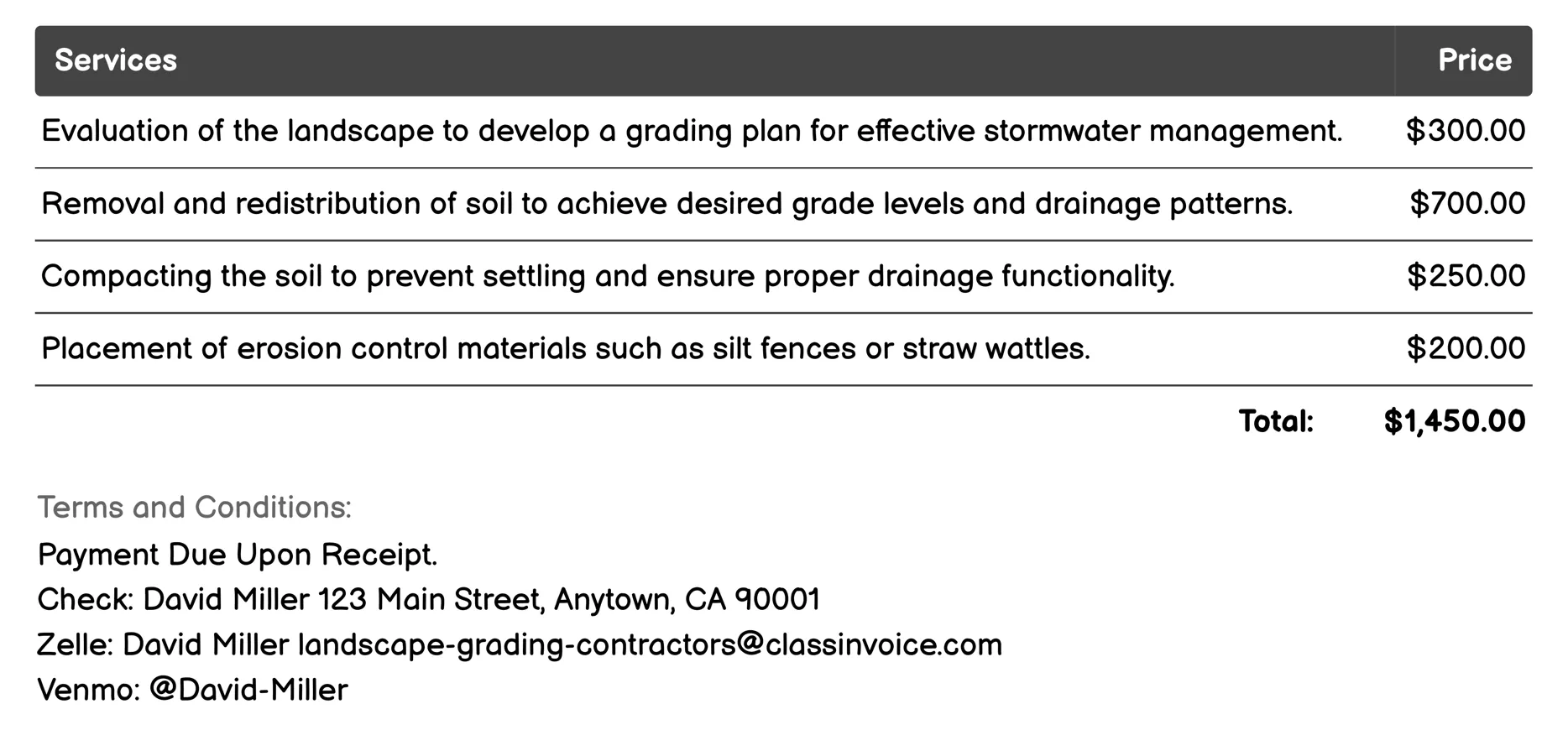 Stormwater Management Invoice Example
