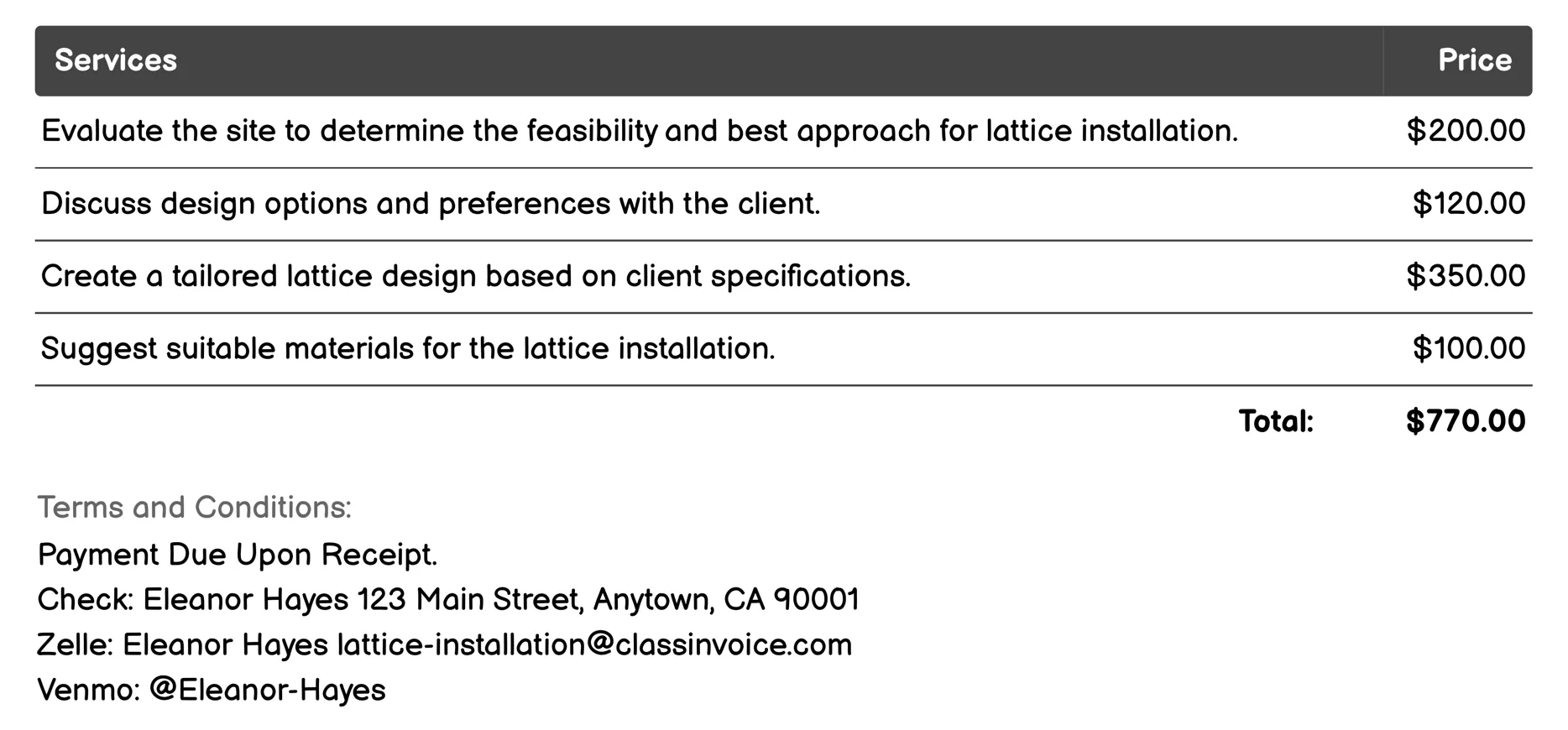 Design Consultation Invoice Example